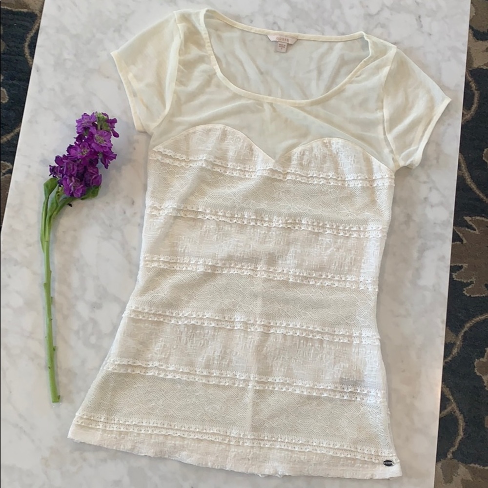 Guess lace mesh sweetheart top